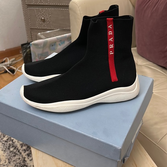 Prada Donna black sock sneaker 36.5 - Picture 1 of 8